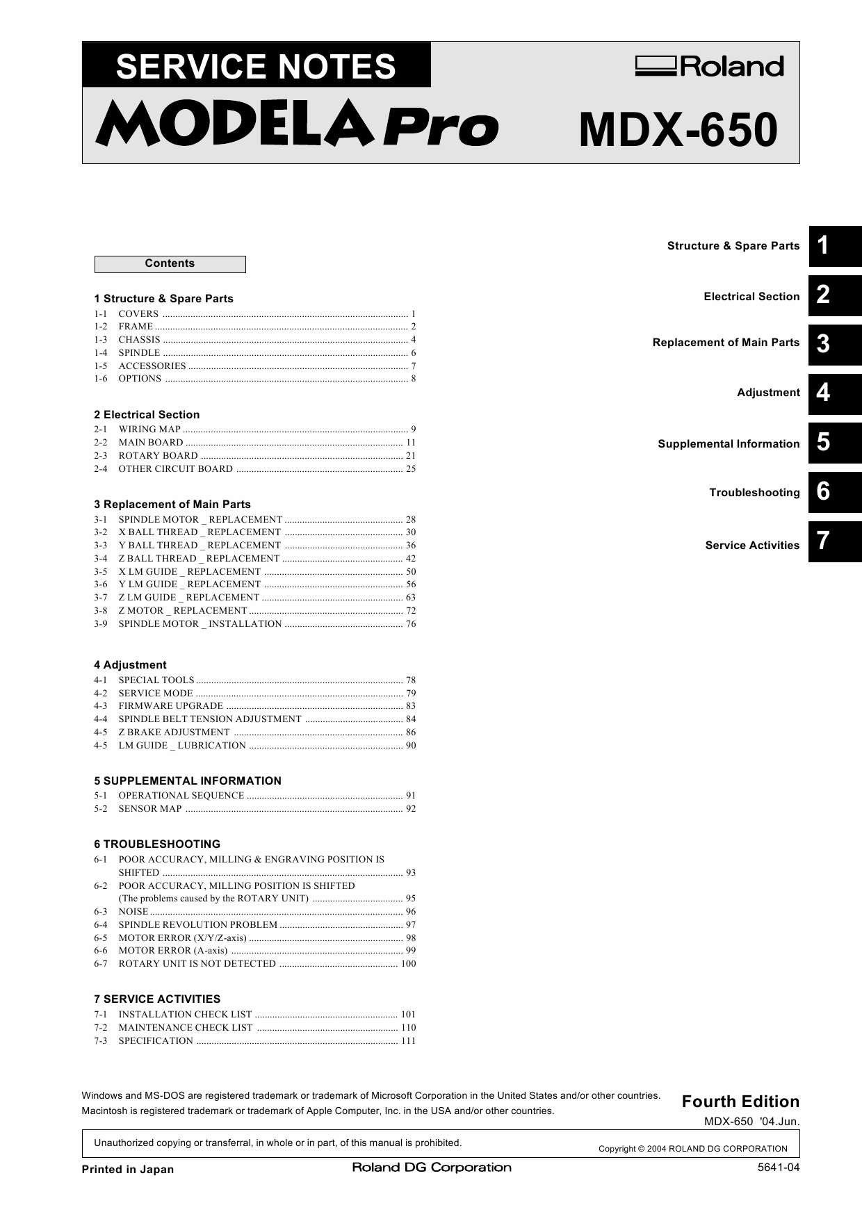 Roland MODELA MDX650 Service Notes Manual-1